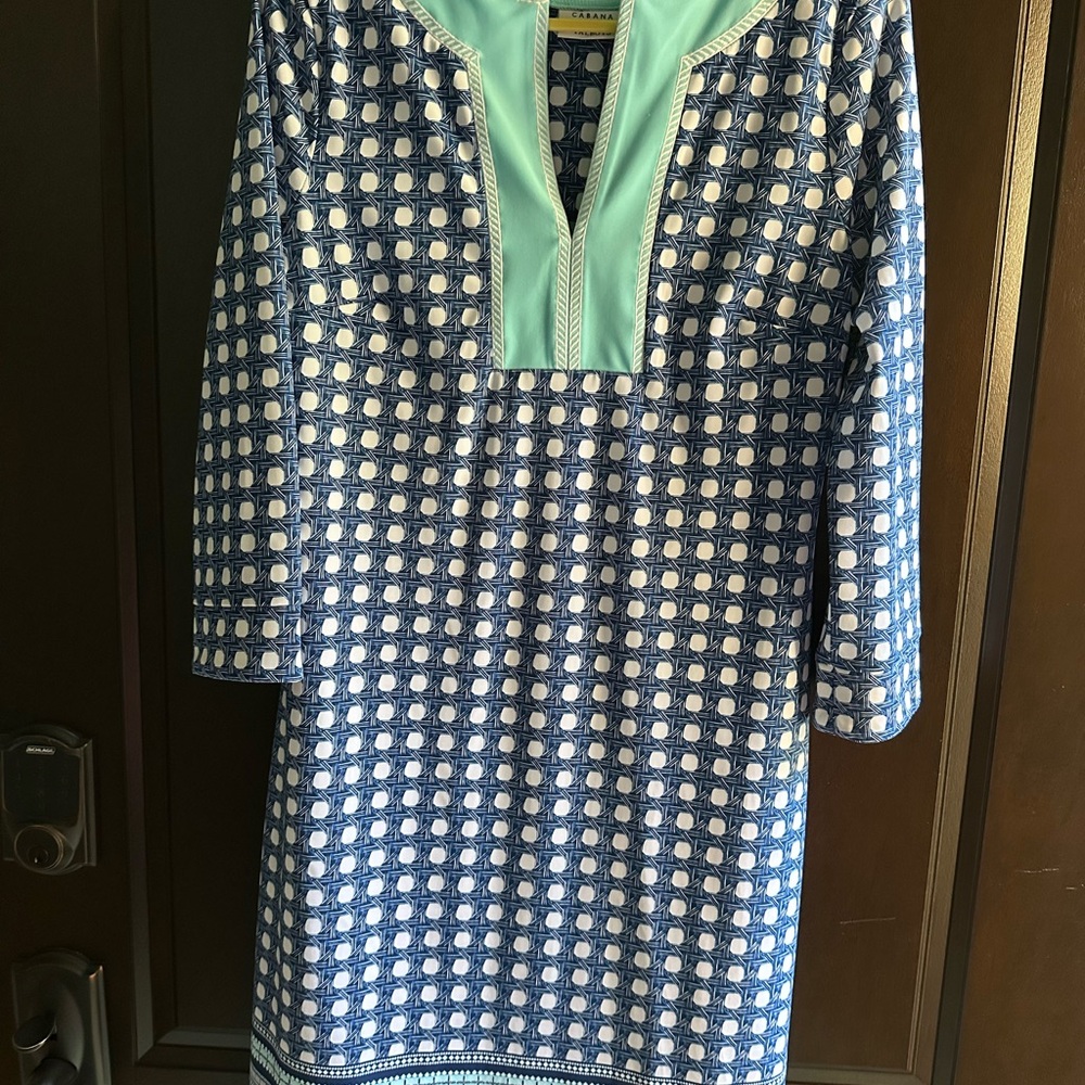 Talbots Teal and Navy Geometric Dress
